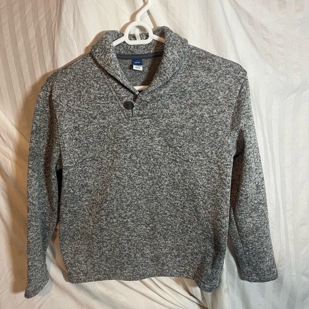 Old Navy Boys Gray Heathered Shawl Collar Button Pullover Sweater Size L 10-12